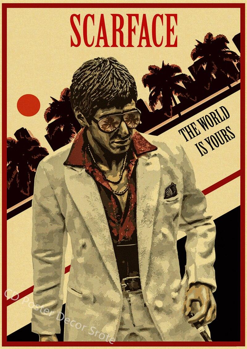 Scarface White Suit Red & White Modern Movie Poster - Aesthetic Wall Decor
