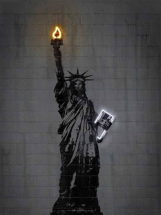 Statue Of Liberty Neon Effect Wall Art Poster - Aesthetic Wall Decor