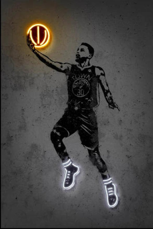 Steph Curry Layup NBA Wall Art Neon Effect Poster - Aesthetic Wall Decor