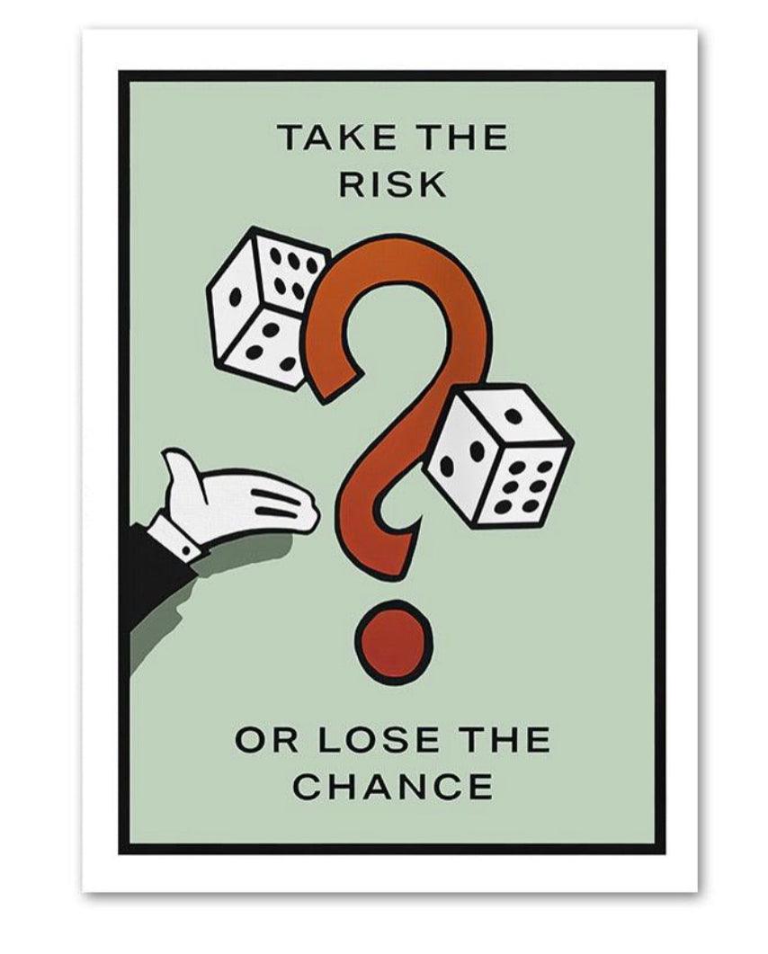Take The Risk Or Lose The Chance Monopoly Style Motivational Entrepreneur Wall Art Poster - Aesthetic Wall Decor