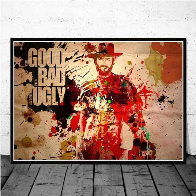 The Good The Bad and The Ugly Clint Eastwood Canvas Abstract Painting Style Poster - Aesthetic Wall Decor