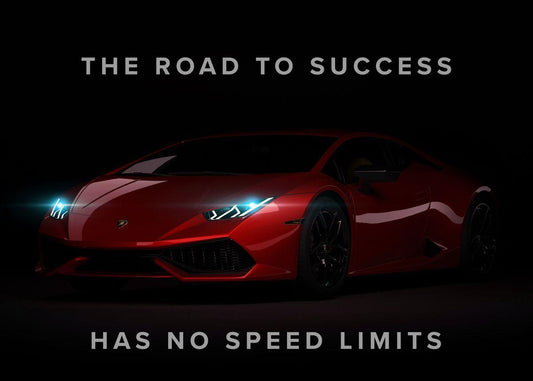 The Road To Success Has No Speed Limits Motivational Luxury Sports Car Poster - Aesthetic Wall Decor