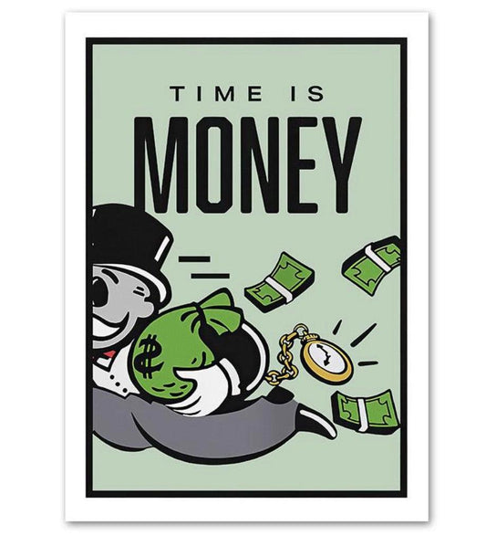 Time Is Money Monopoly Style Motivational Entrepreneur Wall Art Poster - Aesthetic Wall Decor