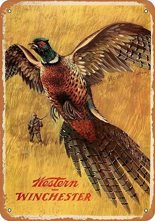 Western Winchester Pheasant Metal Sign - Aesthetic Wall Decor