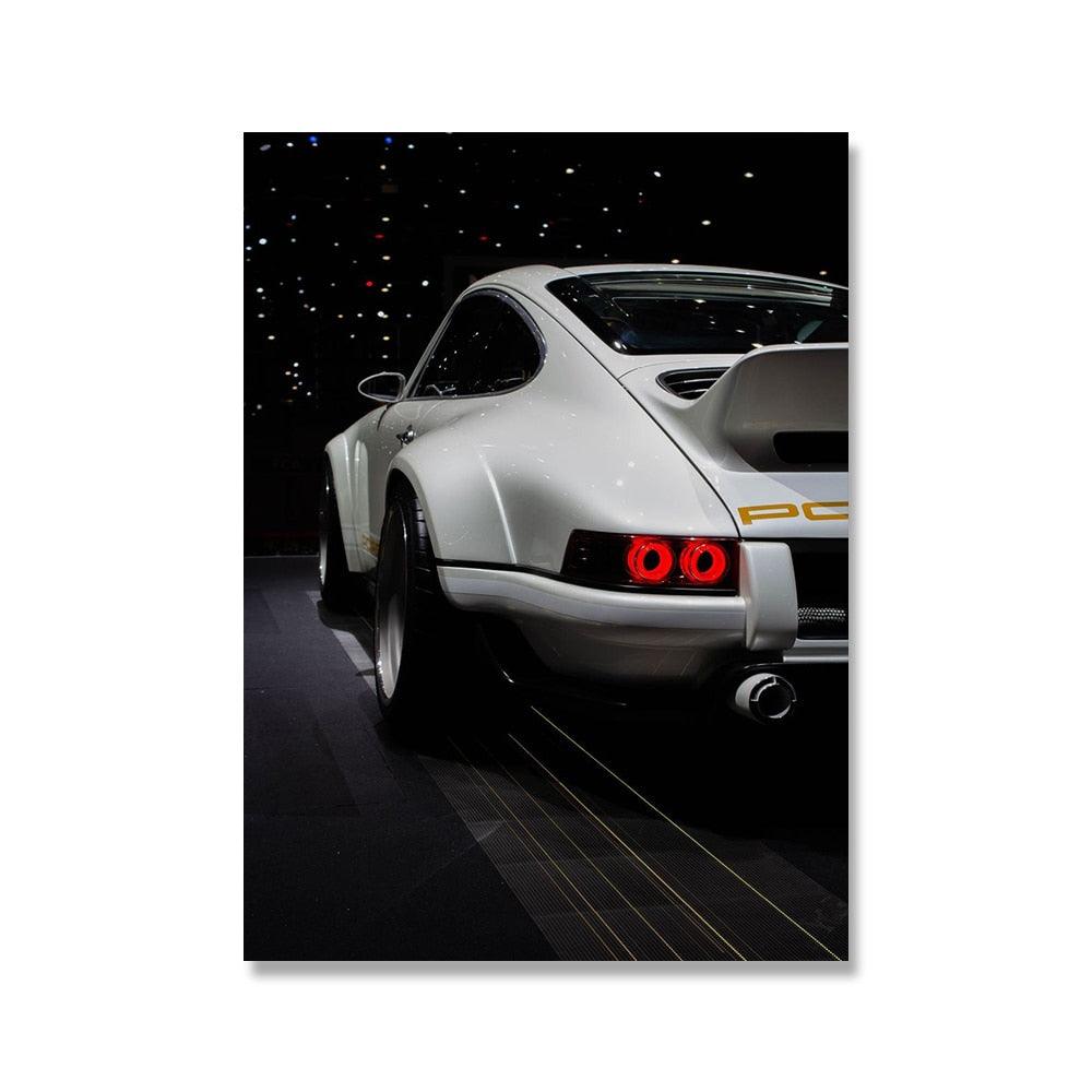 White Porsche Sports Car Poster - Aesthetic Wall Decor