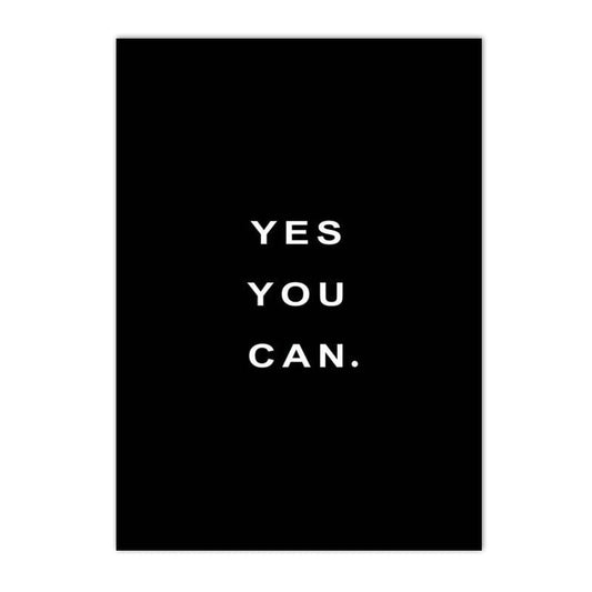 Yes You Can Motivational Phrase Black Poster - Aesthetic Wall Decor