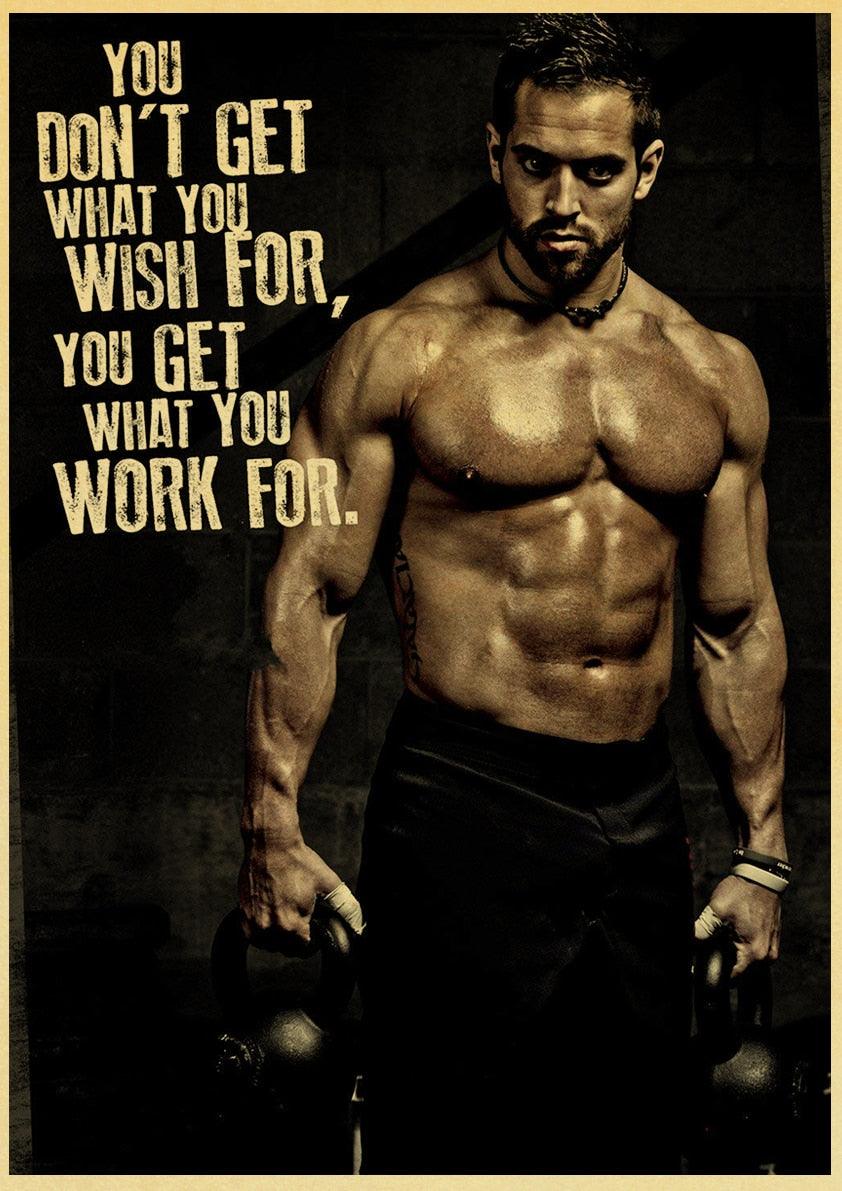 You Don't Get What You Wish For, You Get What You Work For- Fitness Motivational Quote Poster - Aesthetic Wall Decor